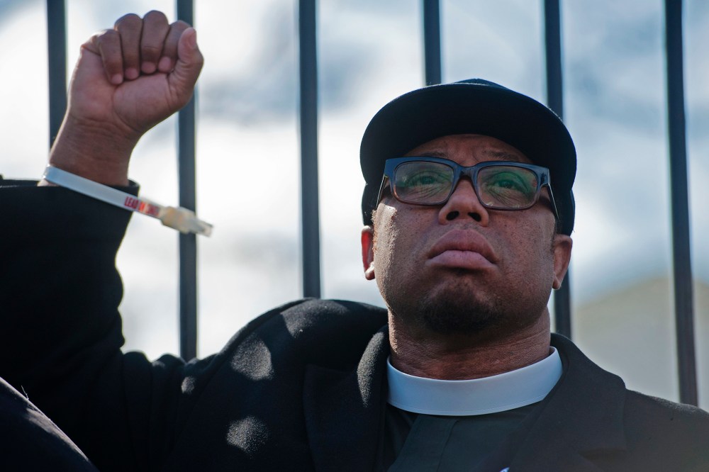 Lennox Yearwood protests against Keystone XL Pipeline at Lafayette Park on Feb. 13, 2013 in Washington, DC. (Photo by Leigh Vogel/Getty)