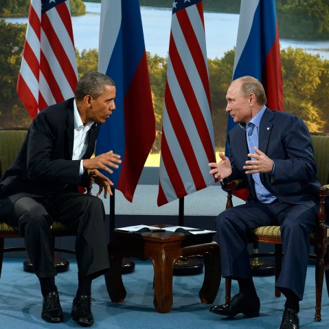 President Barack Obama (L) holds a bilateral meeting with Russian President Vladimir Putin during the G8 summit at the Lough Erne resort near Enniskillen in Northern Ireland, on June 17, 2013. (Photo by Jewel Samad/AFP/Getty)
