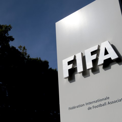 The logo of the global football's governing body FIFA is seen on October 3, 2013 at its headquarters in Zurich. (Photo by Fabrice Coffrini/AFP/Getty)