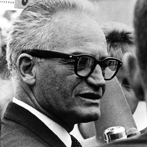 American Republican politician Barry Goldwater at a rally in support of his bid for the presidency. (Photo by Keystone/Getty)