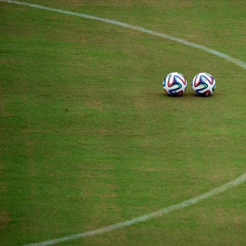 Official FIFA World Cup Brazil 2014 balls are seen at the Frasqueirao ABC stadium in Natal, Brazil, on June 14, 2014. (Photo by Yuri Cortez/AFP/Getty)