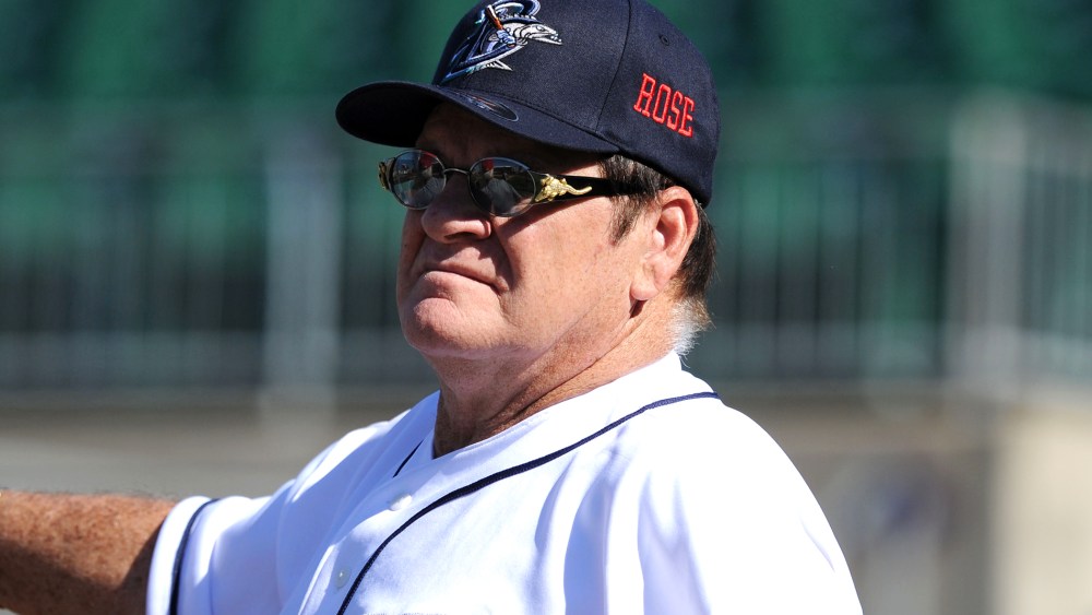 Former Major League Baseball player Pete Rose looks on during batting practice prior to managing the game for the Bridgeport Bluefish at The Ballpark at Harbor Yard on June 16, 2014 in Bridgeport, Conn. (Photo by Christopher Pasatieri/Getty)