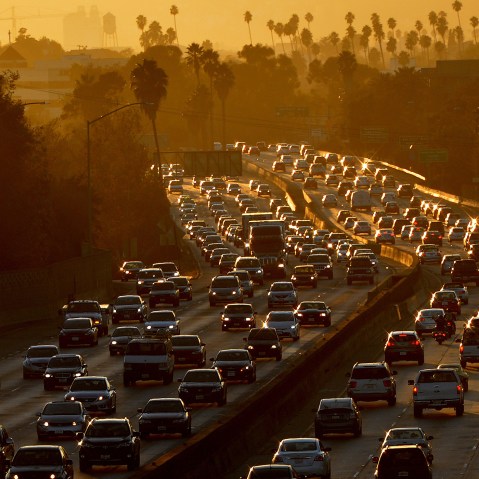Heavy traffic clogs the 101 Freeway in Los Angeles. (Photo by Mark Ralston/AFP/Getty)