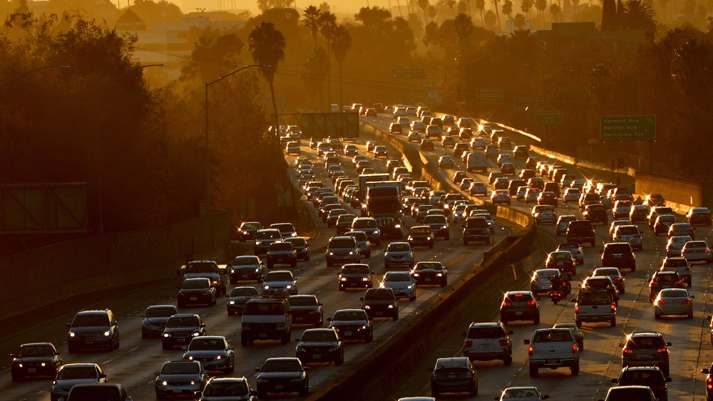 Heavy traffic clogs the 101 Freeway in Los Angeles. (Photo by Mark Ralston/AFP/Getty)