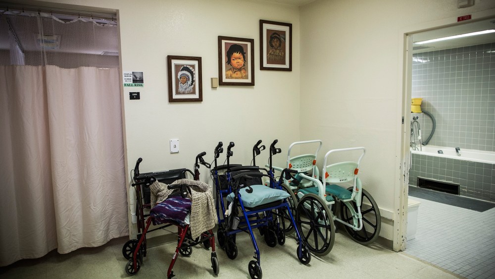 Walkers sit in a corner of the hospice care wing at California Medical Facility (CMF) on Dec. 17, 2013 in Vacaville, Calif. (Photo by Andrew Burton/Getty)