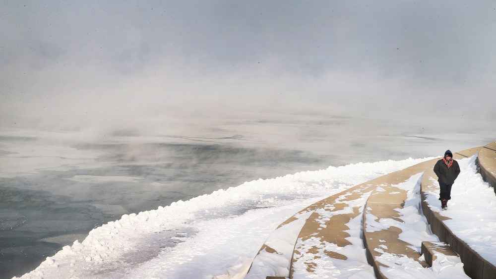 Mist rises from Lake Michigan on Jan. 6, 2014 in Chicago, Ill. (Photo by Scott Olson/Getty)