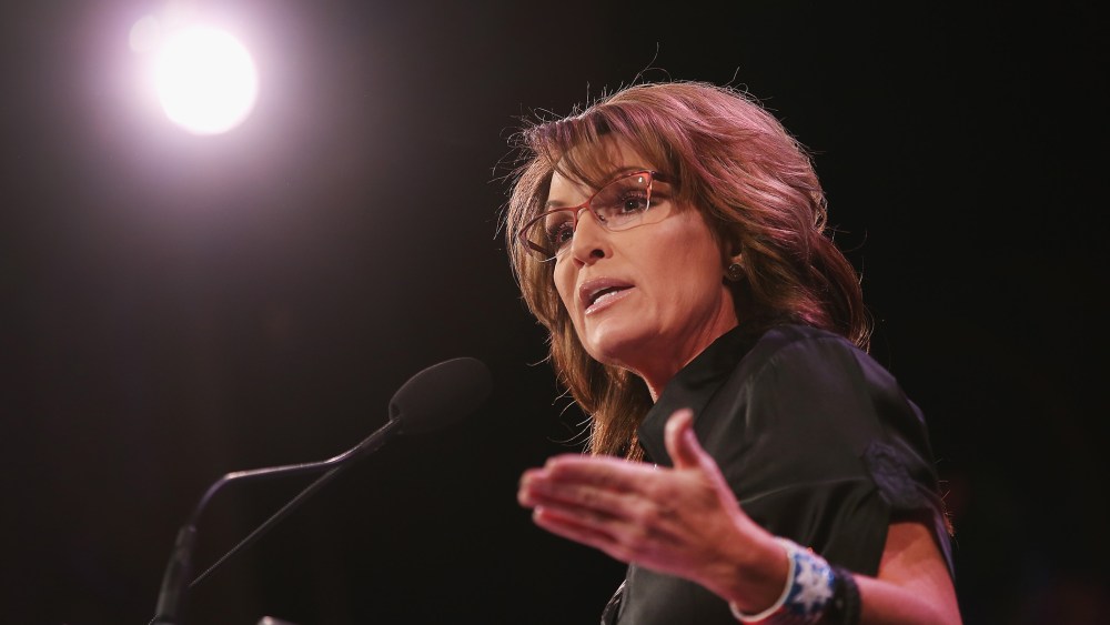 Former Alaska Governor Sarah Palin speaks to guests at the Iowa Freedom Summit on Jan. 24, 2015 in Des Moines, Iowa. (Photo by Scott Olson/Getty)