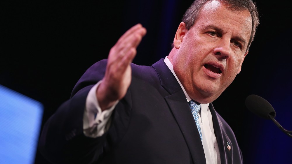 New Jersey Governor Chris Christie speaks to guests at the Iowa Freedom Summit on January 24, 2015 in Des Moines, Iowa. (Photo by Scott Olson/Getty)