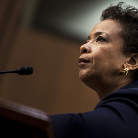 Loretta Lynch listens during her confirmation hearing before the Senate Judiciary Committee January 28, 2015 in Washington, D.C. (Photo by Brendan Smialowski/AFP/Getty)