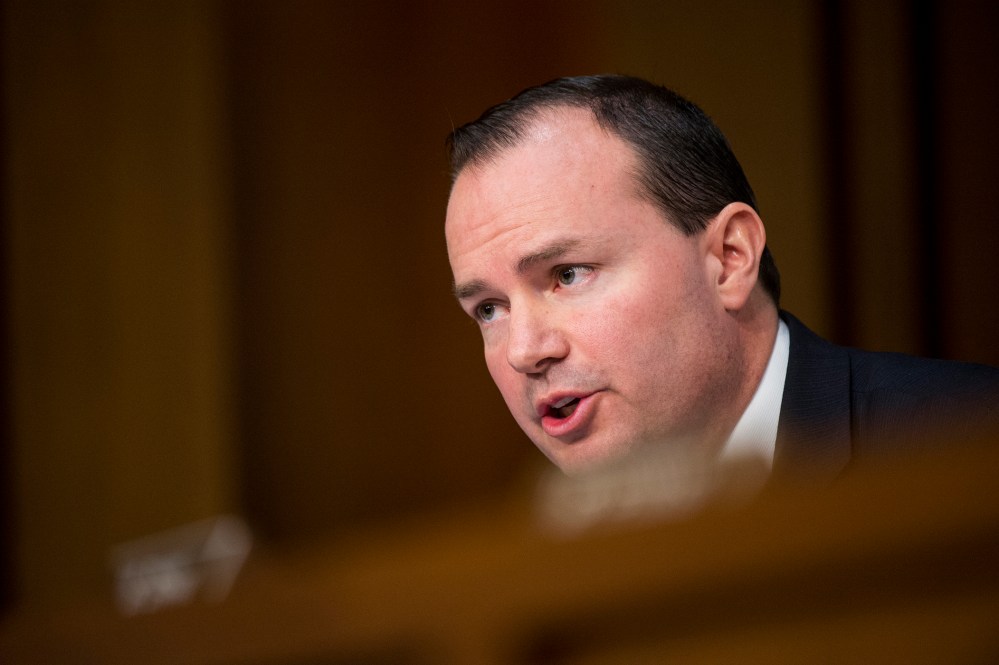 Sen. Mike Lee, R-Utah, questions U.S. Attorney General nominee Loretta Lynch during her confirmation hearing in the Senate Judiciary Committee, Jan. 28, 2015. (Photo By Bill Clark/CQ Roll Call/Getty)