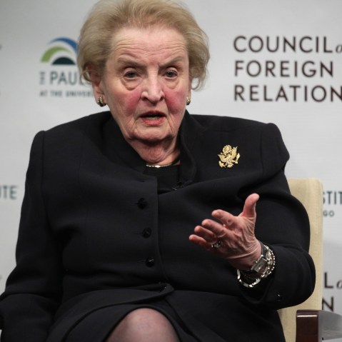 Former U.S. Secretary of State Madeleine Albright speaks during a discussion at the Council on Foreign Relations Jan. 29, 2015 in Washington, DC. (Photo by Alex Wong/Getty)