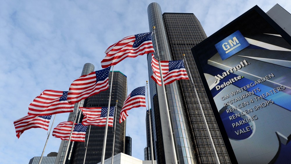 General Motors headquarters in the Renaissance Center are seen on Jan. 14, 2014 in Detroit. (Photo by Stan Honda/AFP/Getty)