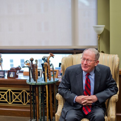 Sen. Lamar Alexander, R-Tenn., is interviewed by CQ Roll Call in his Dirksen Building office, Feb. 2, 2015. (Photo By Tom Williams/CQ Roll Call/Getty)