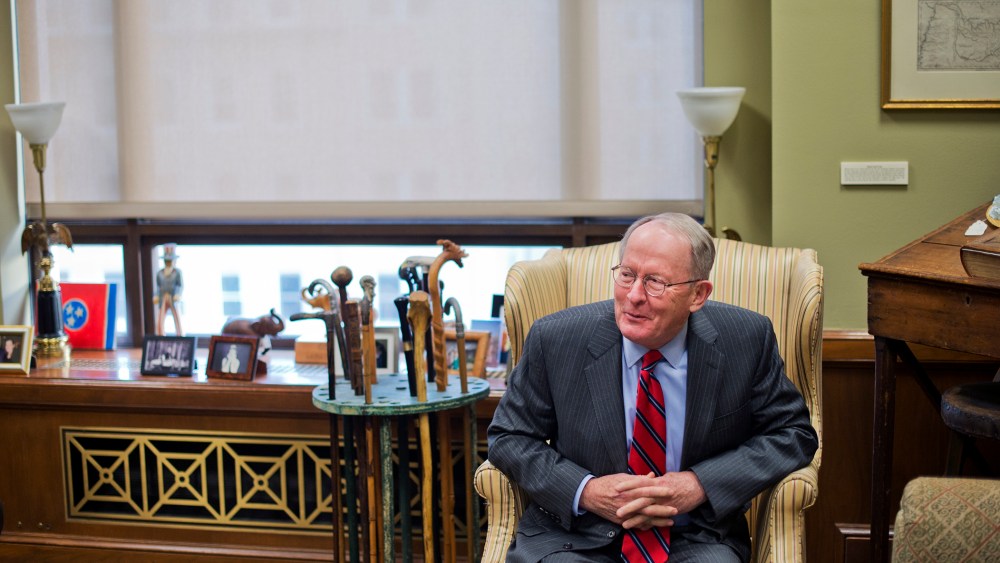 Sen. Lamar Alexander, R-Tenn., is interviewed by CQ Roll Call in his Dirksen Building office, Feb. 2, 2015. (Photo By Tom Williams/CQ Roll Call/Getty)