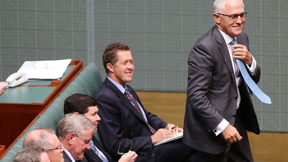Then Minister for Communications Malcolm Turnbull gets up to speak during House of Representatives question time at Parliament House on Feb. 10, 2015 in Canberra, Australia. (Photo by Stefan Postles/Getty)