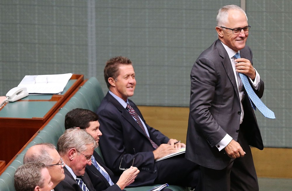 Then Minister for Communications Malcolm Turnbull gets up to speak during House of Representatives question time at Parliament House on Feb. 10, 2015 in Canberra, Australia. (Photo by Stefan Postles/Getty)