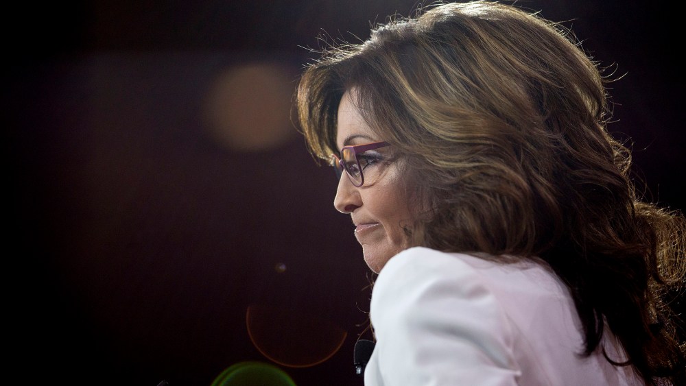 Sarah Palin, former governor of Alaska, pauses while speaking during the Conservative Political Action Conference (CPAC) in National Harbor, Md., U.S., Feb. 26, 2015. (Photo by Andrew Harrer/Bloomberg/Getty)