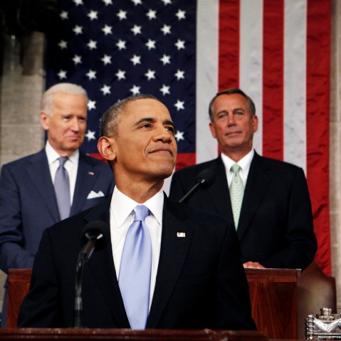 President Barack Obama smiles as he arrives to deliver his State of the Union speech on Capitol Hill on Jan. 28, 2014 in Washington, D.C. (Photo by Larry Downing/Pool/Getty)