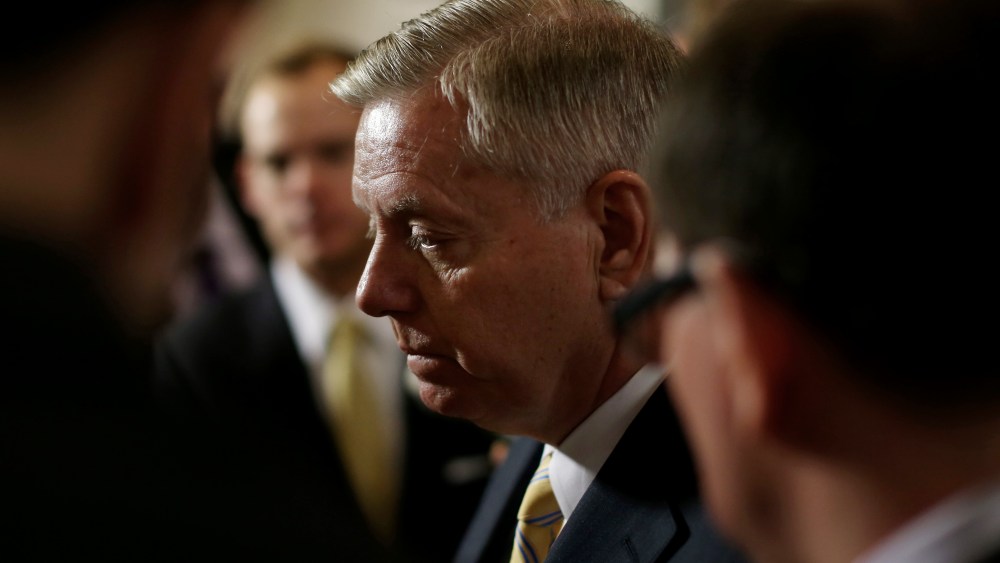 Sen. Lindsey Graham (R-SC) talks to the media about letter sent to Iran, at the US Capitol, March 10, 2015 in Washington, DC. (Photo by Mark Wilson/Getty)