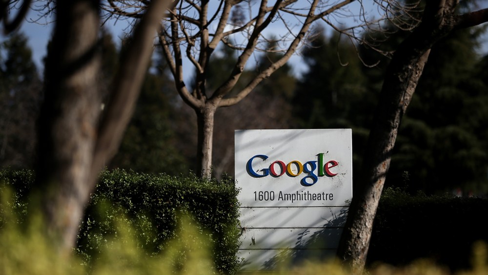 A sign is posted outside of Google headquarters on Jan. 30, 2014 in Mountain View, Calif. (Photo by Justin Sullivan/Getty)