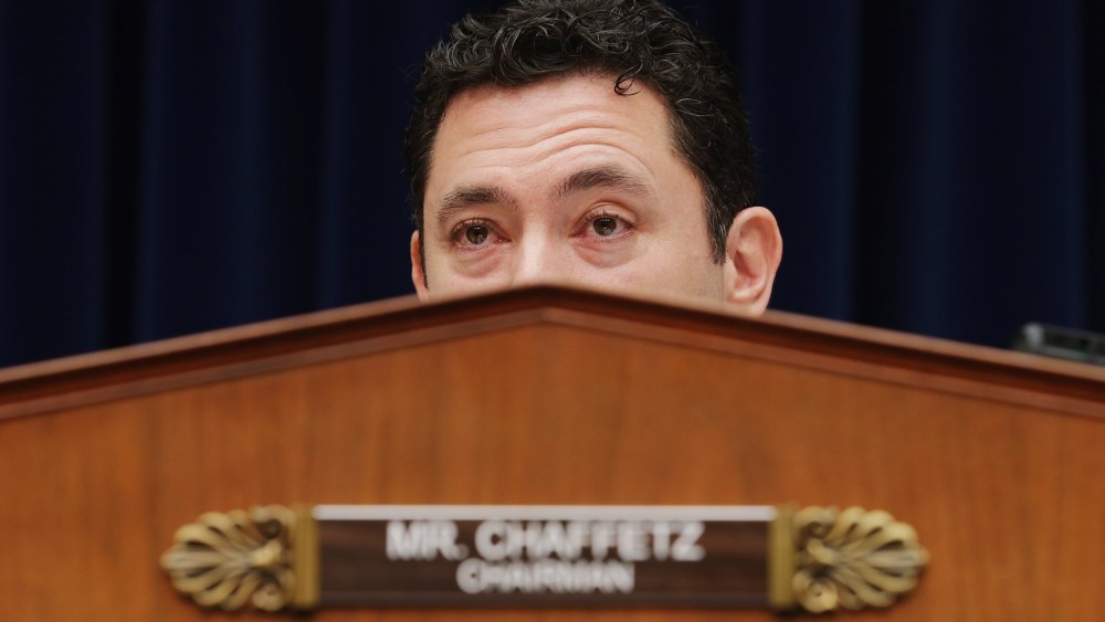 House Oversight and Government Reform Committee Chairman Jason Chaffetz (R-UT) sits in the Rayburn House Office Building on Capitol Hill March 19, 2015 in Washington, DC. (Photo by Chip Somodevilla/Getty)
