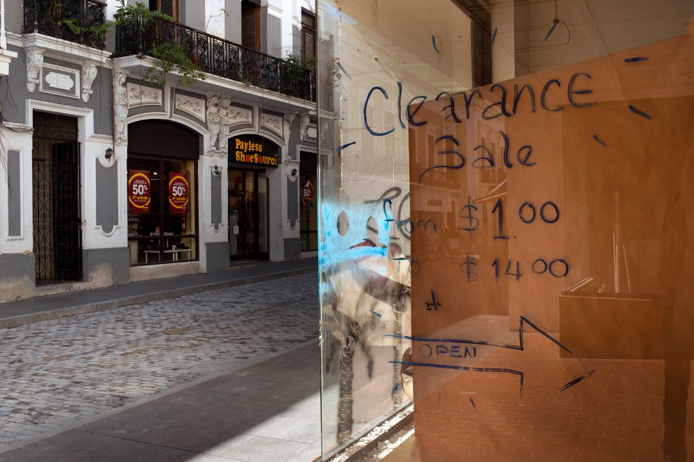 Signs of economic depression are visible in Old San Juan, Puerto Rico, Nov. 19, 2013. Burdened by high unemployment, a shrinking population and overwhelming debt the small island is battling economic woes. (Photo by Nikki Kahn/The Washington Post/Getty)