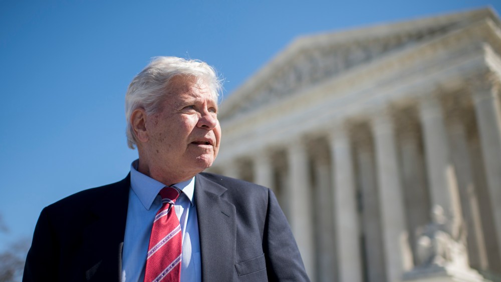 Former Rep. Ben "Cooter" Jones, member of the Sons of Confederate Veterans, speaks outside of the U.S. Supreme Court following arguments in the Walker v. Sons of Confederate Veterans case, March 23, 2015. (Photo By Bill Clark/CQ Roll Call/Getty)