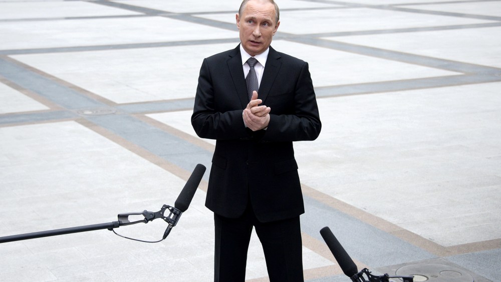 Russian President Vladimir Putin speaks with journalists in central Moscow on April 16, 2015. (Photo by Alexander Nemenov/AFP/Getty)