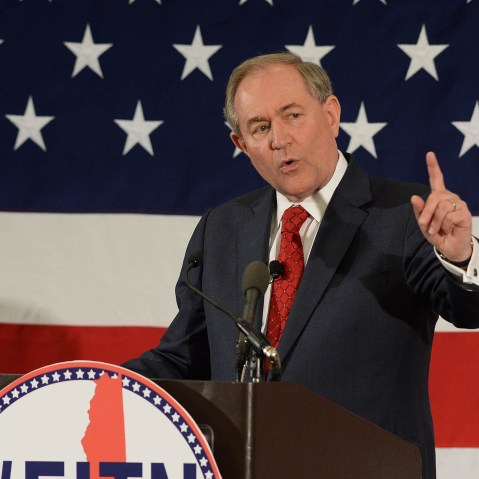 Former Virginia Gov. Jim Gilmore speaks at the First in the Nation Republican Leadership Summit (Photo by Darren McCollester/Getty).