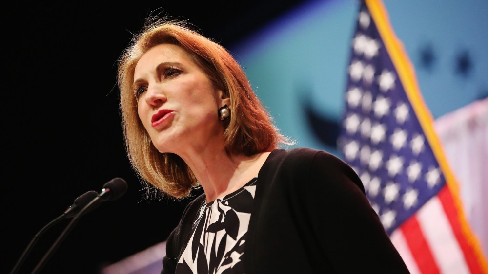 Former business executive Carly Fiorina speaks to guests gathered at the Point of Grace Church on April 25, 2015 in Waukee, Iowa. (Photo by Scott Olson/Getty)