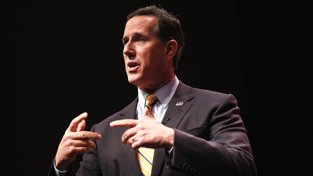 Former Pennsylvania Senator Rick Santorum speaks to guests gathered at the Point of Grace Church for the Iowa Faith and Freedom Coalition 2015 Spring Kickoff on April 25, 2015 in Waukee, Iowa. (Photo by Scott Olson/Getty)