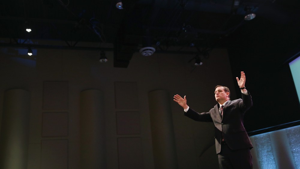 Senator Ted Cruz (R-TX) speaks to guests gathered at the Point of Grace Church, April 25, 2015 in Waukee, Iowa. (Photo by Scott Olson/Getty)