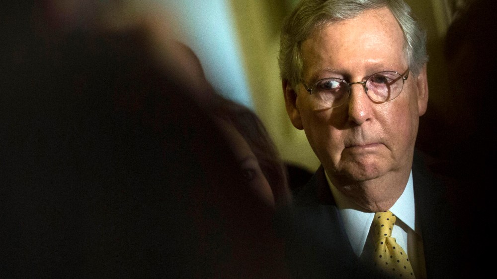 Senate Majority Leader Mitch McConnell (R-KY) waits to speak during a news conference on Capitol Hill, April 28, 2015 in Washington, D.C. (Photo by Drew Angerer/Getty)