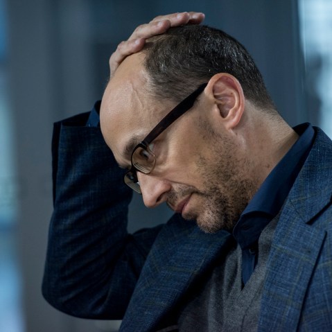 Richard "Dick" Costolo, chief executive officer of Twitter Inc., holds his head after a Bloomberg Television interview in San Francisco, Calif., April 29, 2015. (Photo by David Paul Morris/Bloomberg/Getty)