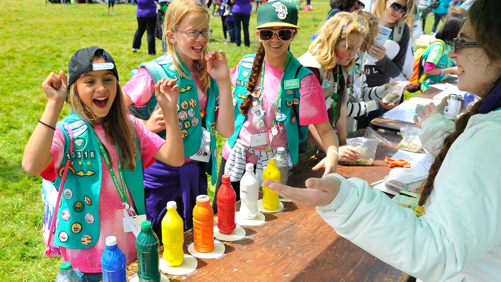 Girl Scouts enjoy ceremony activities at the Girl Scouts of the USA and National Park Service Host a Girl Scout Bridging Ceremony on May 2, 2015 in San Francisco, Calif. (Photo by Steve Jennings/Getty)