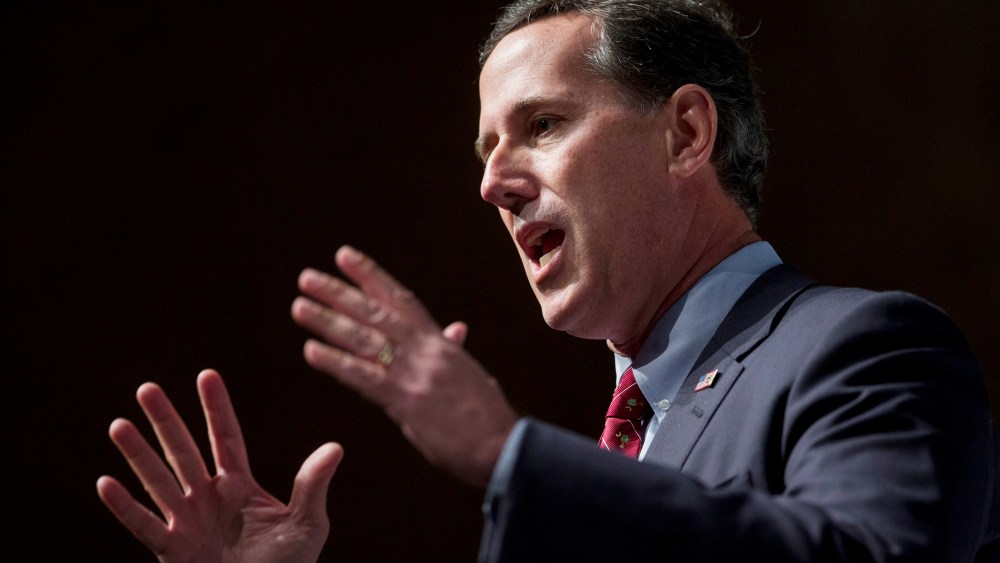 Rick Santorum, former Republican senator of Pennsylvania, speaks during the South Carolina Freedom Summit in Greenville, S.C. on May 9, 2015. (Photo by Andrew Harrer/Bloomberg/Getty)