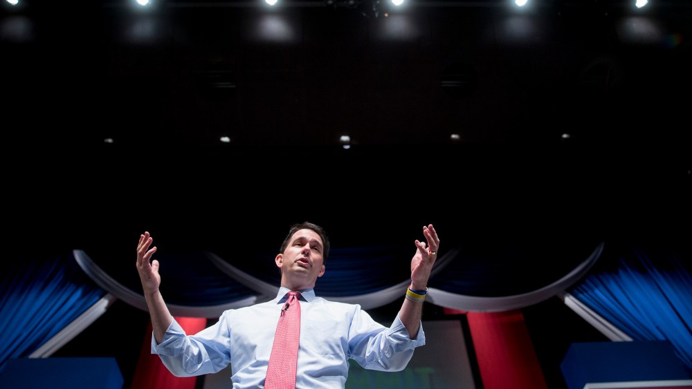 Wisconsin Governor Scott Walker speaks during the South Carolina Freedom Summit hosted by Citizens United and Congressman Jeff Duncan in Greenville, S.C., May 9, 2015. (Photo by Andrew Harrer/Bloomberg/Getty)
