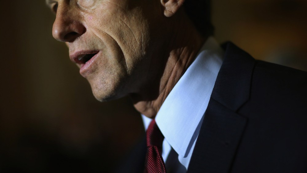 Sen. John Thune talks to reporters after the weekly Senate GOP policy luncheon at the U.S. Capitol on May 19, 2015 in Washington, DC. (Photo by Chip Somodevilla/Getty)