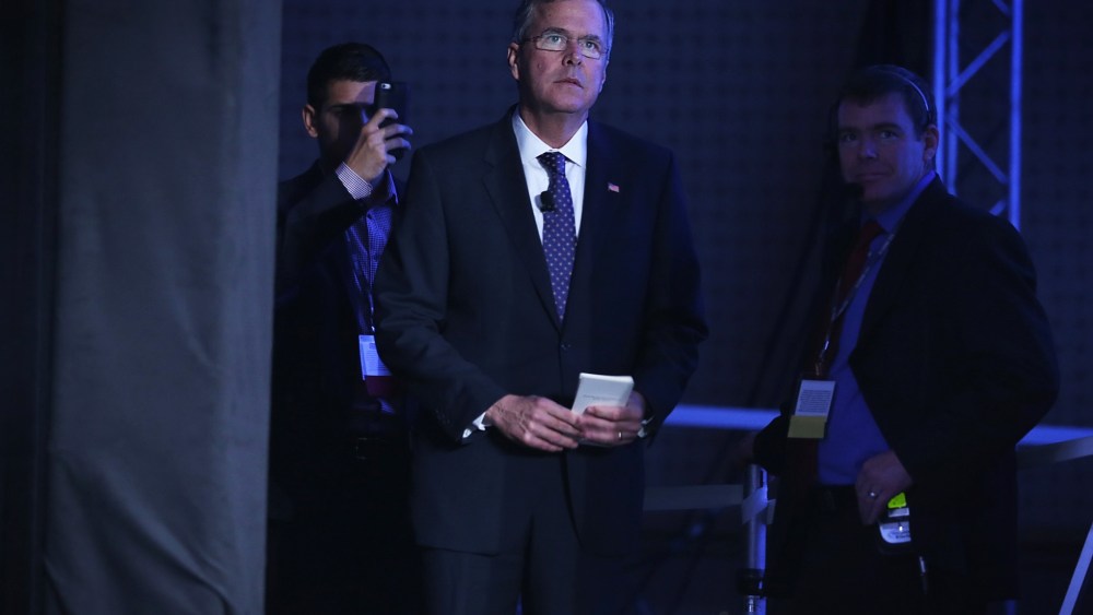 Republican presidential hopeful and former Florida Governor Jeb Bush waits to be introduced during the 2015 Southern Republican Leadership Conference May 22, 2015 in Oklahoma City, Okla. (Photo by Alex Wong/Getty)