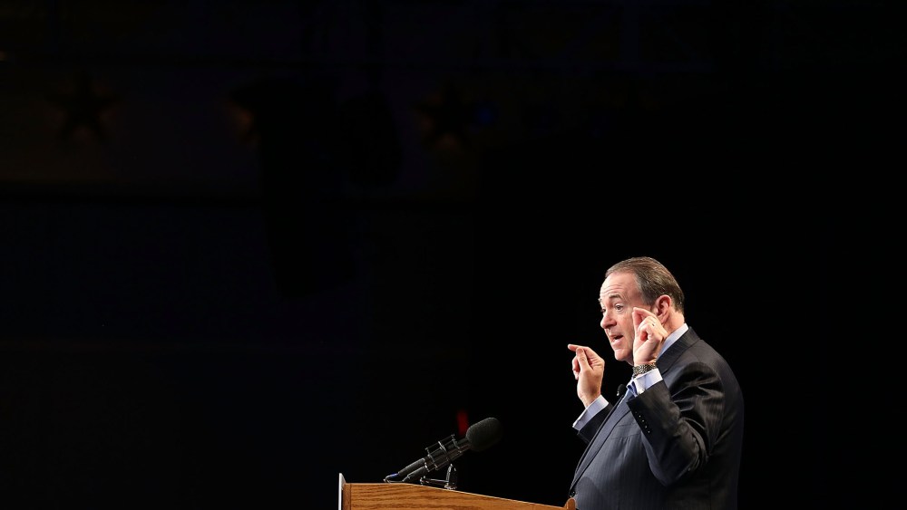 Former Arkansas Governor Mike Huckabee and Republican presidential candidate speaks during the Rick Scott's Economic Growth Summit held at the Disney's Yacht and Beach Club Convention Center on June 2, 2015 in Orlando, Fla. (Photo by Joe Raedle/Getty)