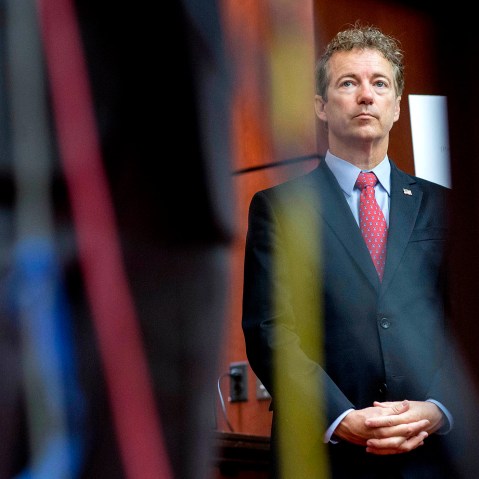 Senator Rand Paul, a Republican from Kentucky and 2016 U.S. presidential candidate, listens during a news conference on Capitol Hill in Washington, D.C., June 2, 2015. (Photo by Andrew Harrer/Bloomberg/Getty)