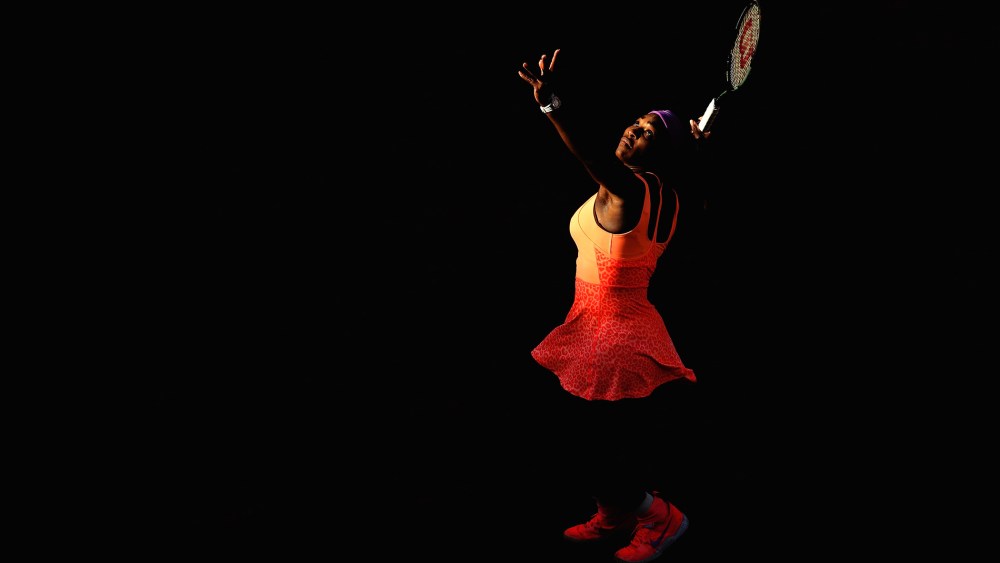 Serena Williams aserves during her Women's Semi final match on day twelve of the 2015 French Open at Roland Garros on June 4, 2015 in Paris, France. (Photo by Clive Brunskill/Getty)