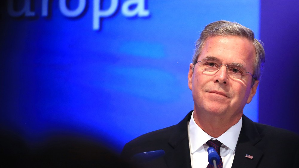 Jeb Bush, former governor of Florida, pauses as he speaks during the Wirtschaftsrat conference in Berlin, Germany, on June 9, 2015. (Photo by Krisztian Bocsi/Bloomberg/Getty)