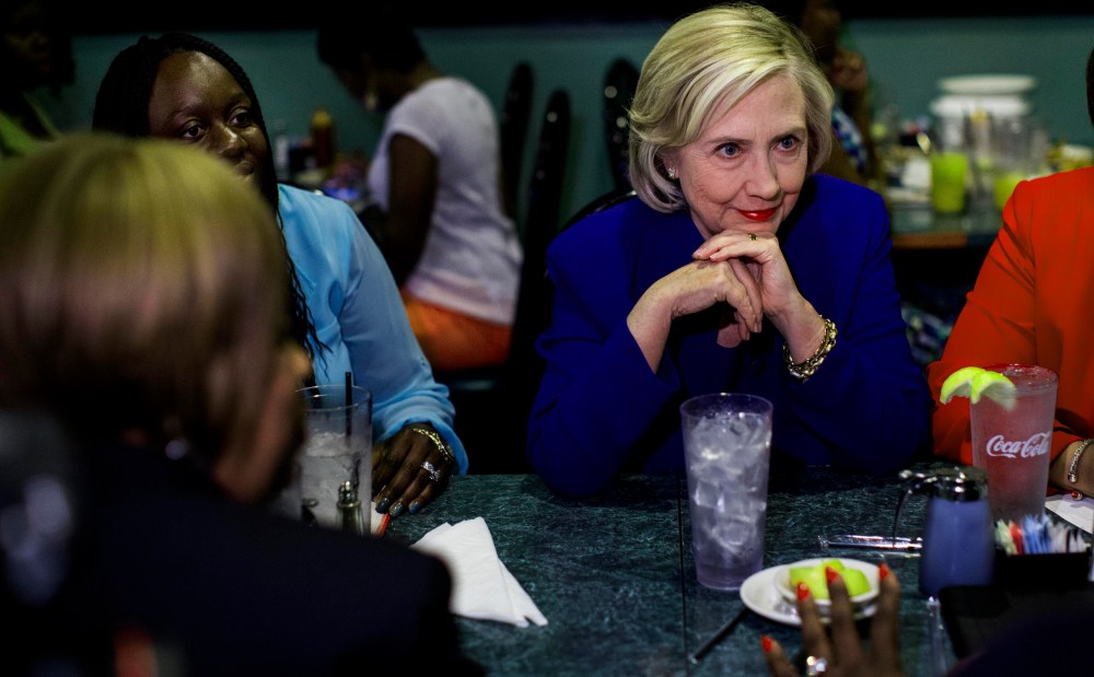 Former Secretary of State Hillary Clinton meets with community leaders at Kiki's Chicken and Waffles in Columbia, S.C., May 27, 2015. (Photo by Melina Mara/The Washington Post/Getty)