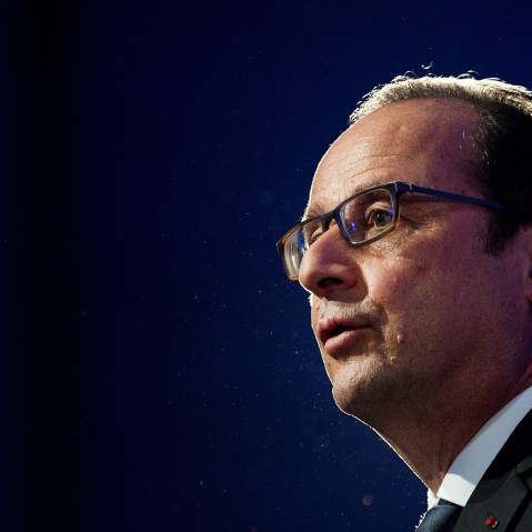 French President Francois Hollande delivers a speech on June 12, 2015. (Photo by Jean-Sebastien Evrard/AFP/Getty)