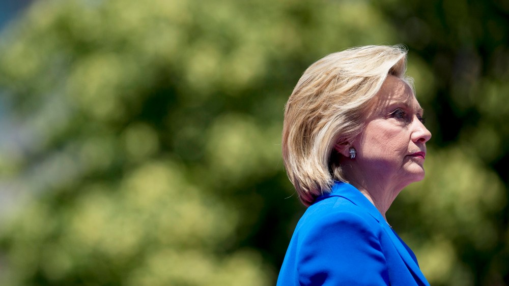 Hillary Clinton pauses while speaking at her first campaign rally at Four Freedoms Park on Roosevelt Island in N.Y. on June 13, 2015. (Photo by Andrew Harrer/Bloomberg/Getty)