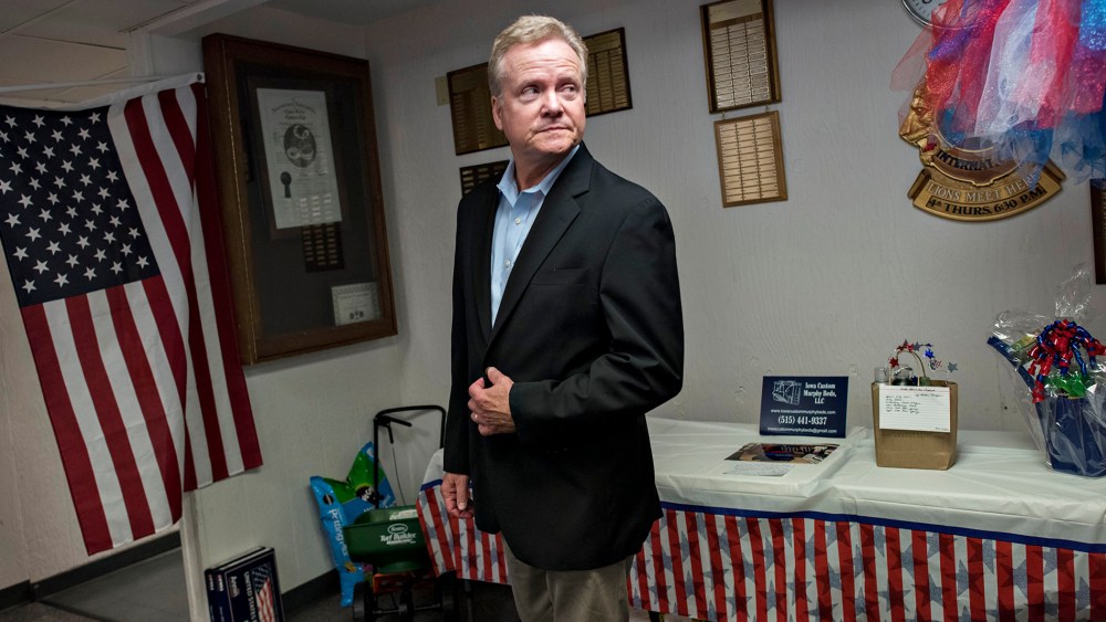 Jim Webb, former senator from Virginia, arrives to speak at an Urbandale Democrats Flag Day gathering in Urbandale, Iowa on June 14, 2015. (Photo by Daniel Acker/Bloomberg/Getty)