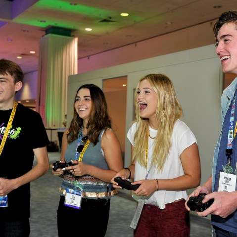 (L-R) Dylan Riley Snyder, Natalie Bacon, Olivia Holt and Spencer List attend the Nintendo hosts celebrities at 2015 E3 Gaming Convention at Los Angeles Convention Center on June 16, 2015 in Los Angeles, Calif. (Photo by John Sciulli/Getty)