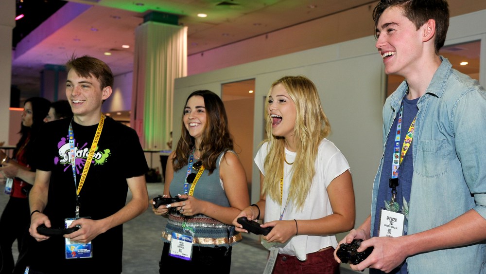 (L-R) Dylan Riley Snyder, Natalie Bacon, Olivia Holt and Spencer List attend the Nintendo hosts celebrities at 2015 E3 Gaming Convention at Los Angeles Convention Center on June 16, 2015 in Los Angeles, Calif. (Photo by John Sciulli/Getty)