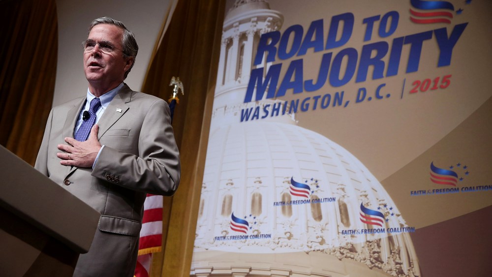 Republican U.S. presidential hopeful and former Florida Governor Jeb Bush speaks during the "Road to Majority" conference June 19, 2015 in Washington, DC. (Photo by Alex Wong/Getty)